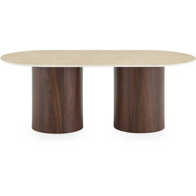IDIMEX Salontafel REALM met keramisch blad – travertijn/notenhout beige