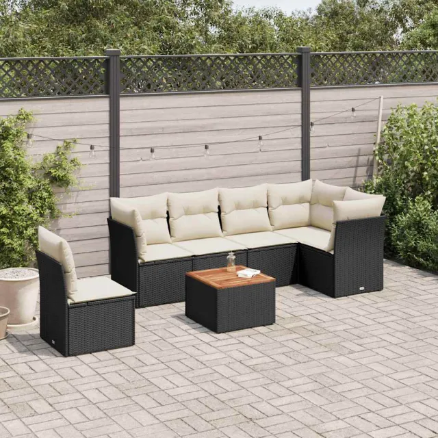vidaXL 7-delige Loungeset met kussens poly rattan zwart, foto 2