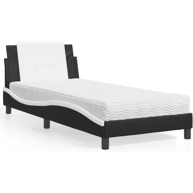 vidaXL Bed met matras Zadar kunstleer zwart en wit 100x200 cm