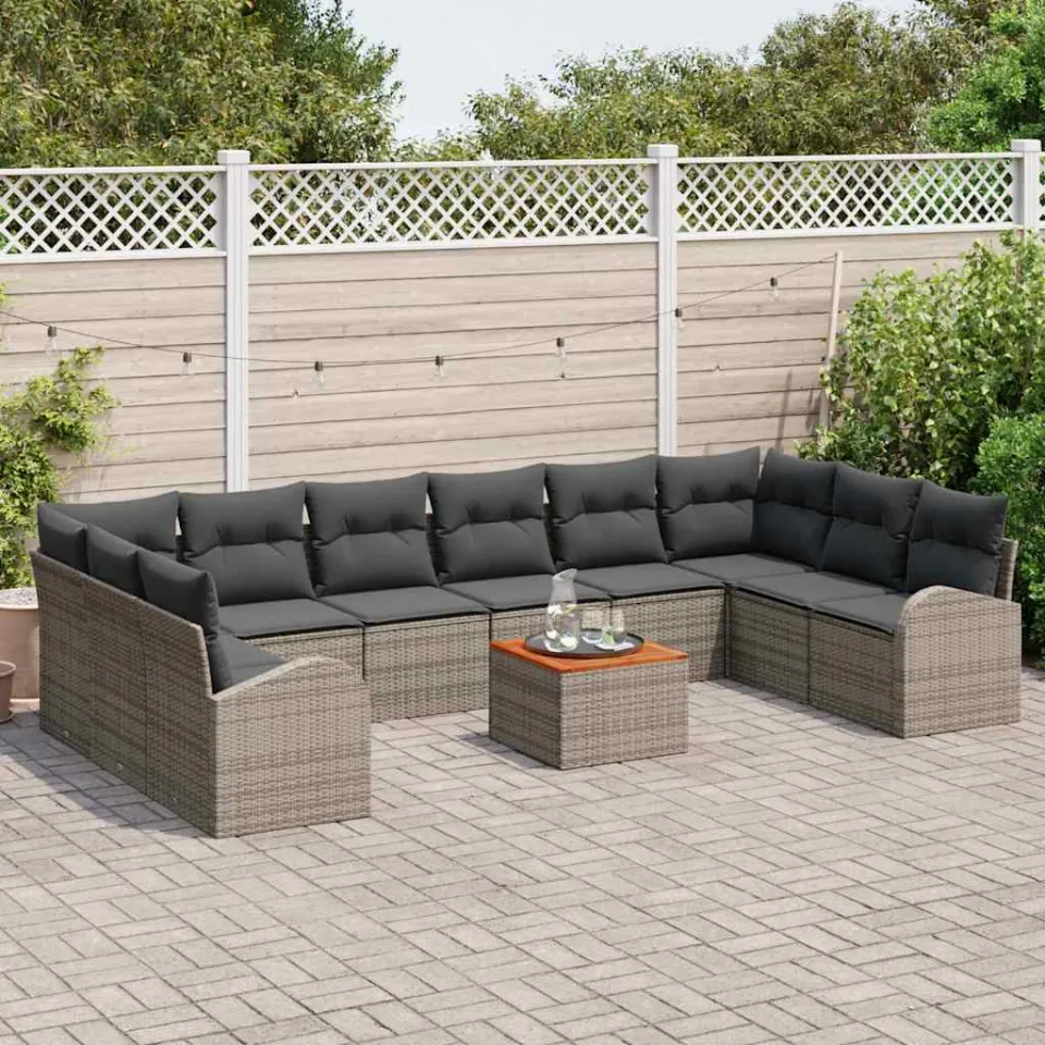 vidaXL Tuinbankenset 11 st Grijs poly rattan, foto 3