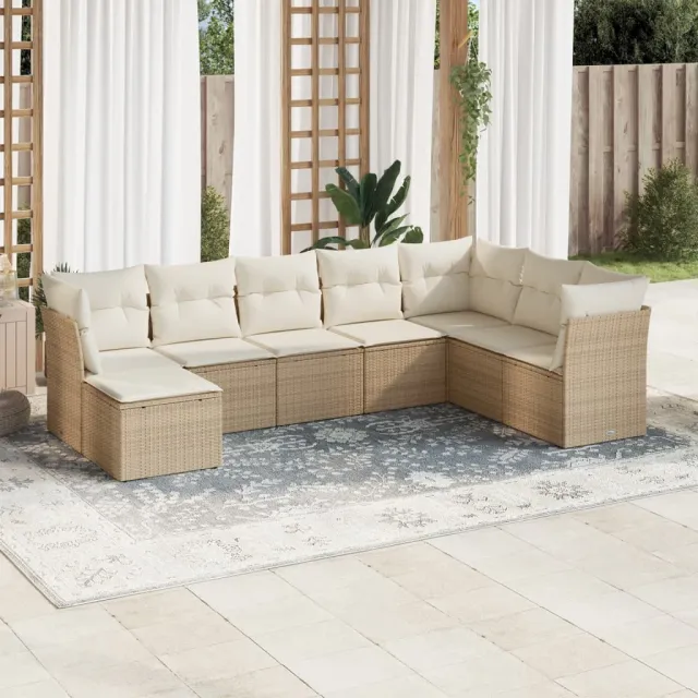vidaXL 8-delige Loungeset met kussens poly rattan beige, foto 2