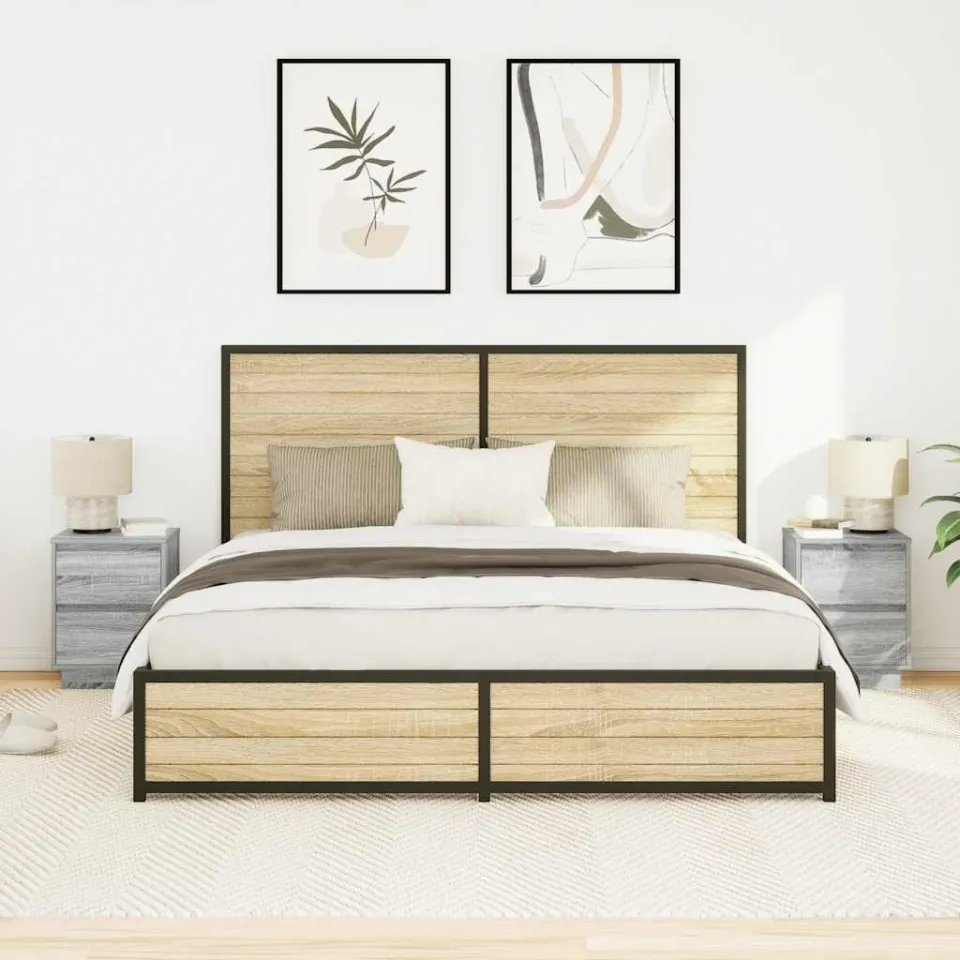 vidaXL Nachtkastjes met LED 2 st 38x34x50 cm grijs sonoma, foto 4