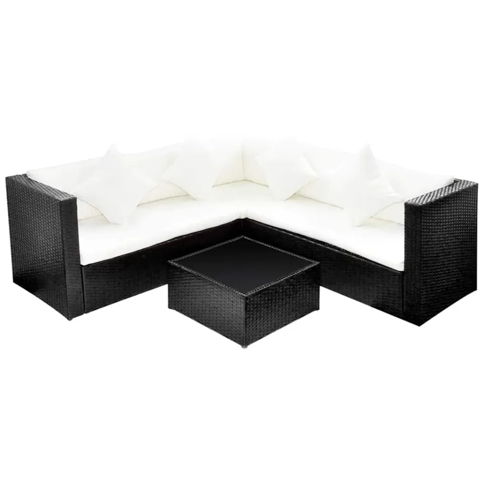 vidaXL 4-delige Loungeset met kussens poly rattan zwart, foto 2