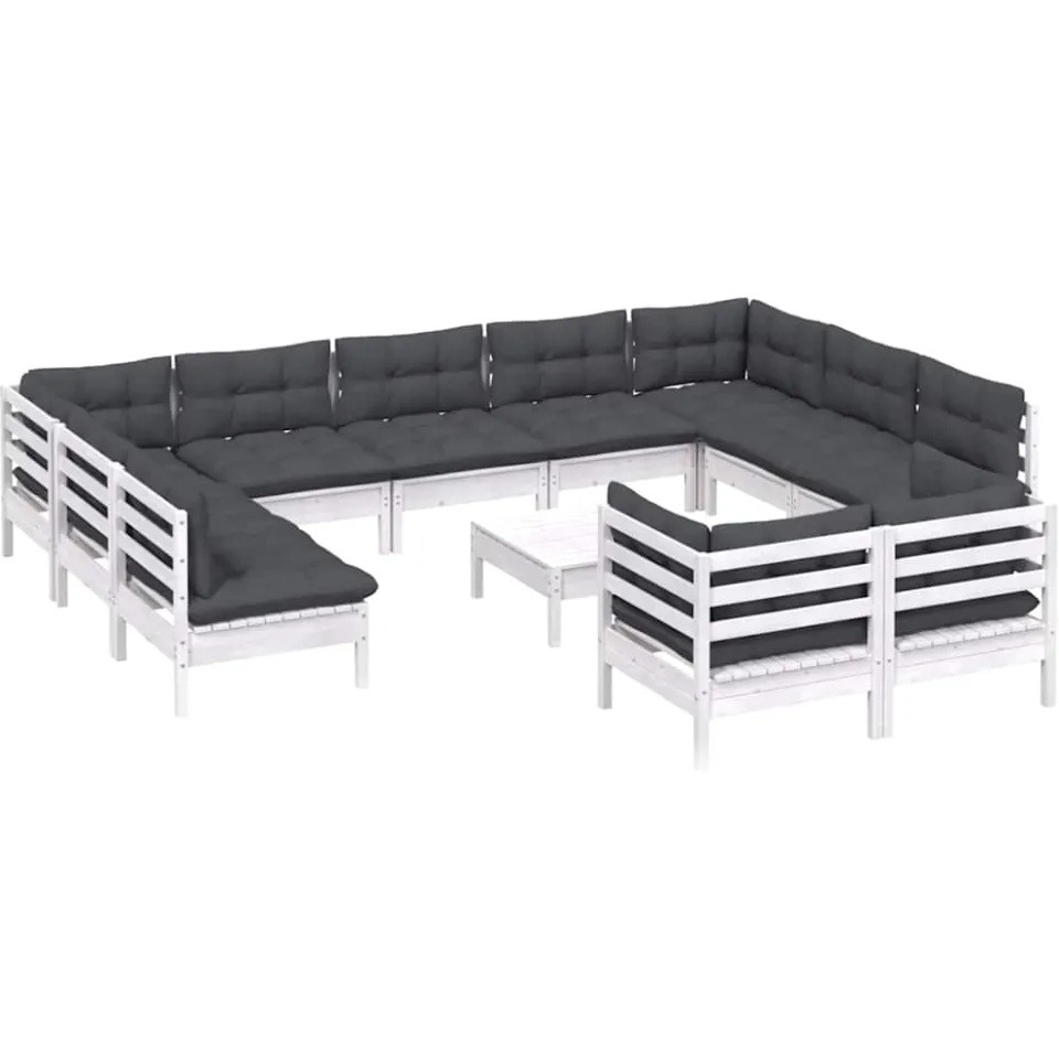 vidaXL 12-delige Loungeset met kussens massief grenenhout wit