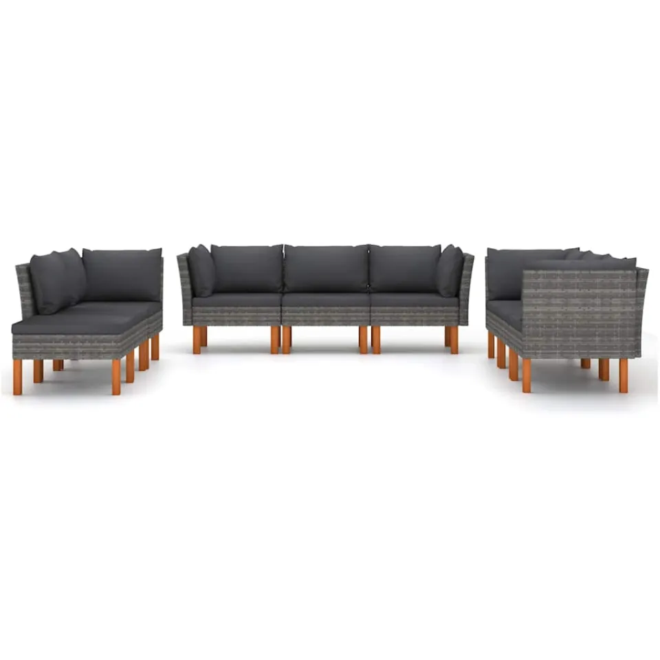 vidaXL 9-delige Loungeset met kussens poly rattan grijs, foto 3