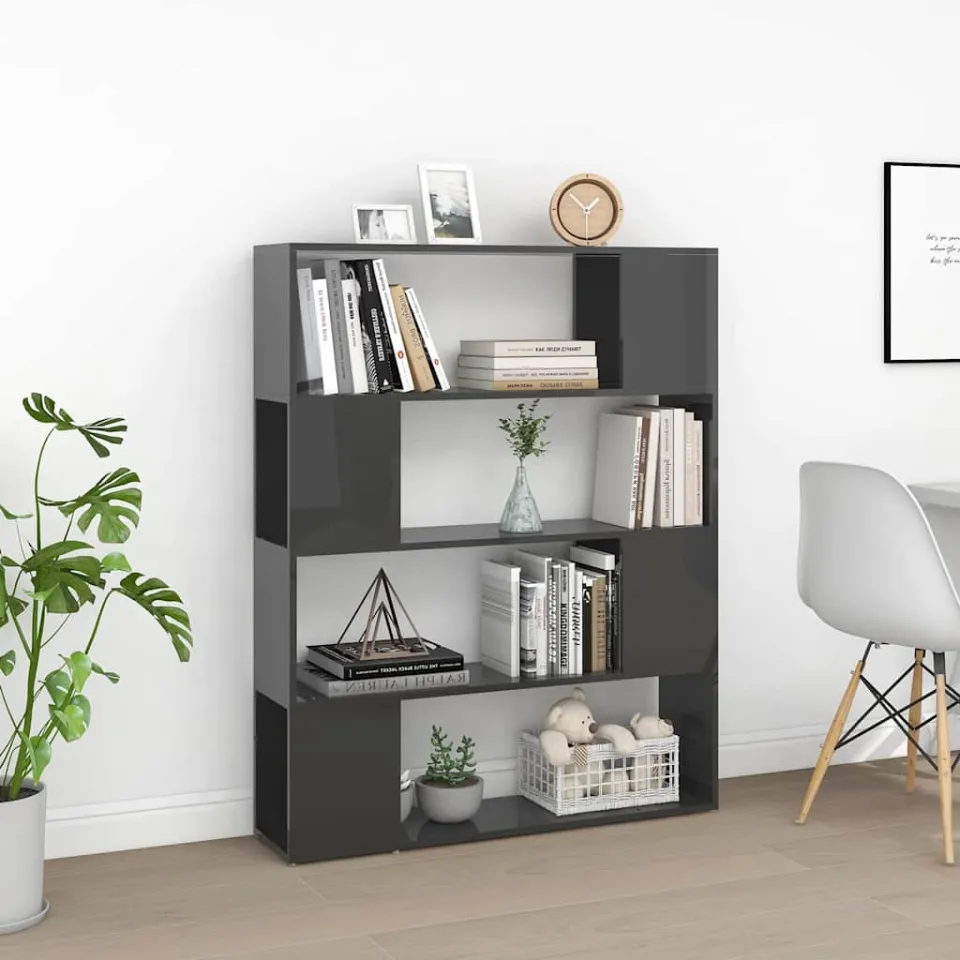 vidaXL Boekenkast/kamerscherm 100x24x124 cm hoogglans grijs, foto 3