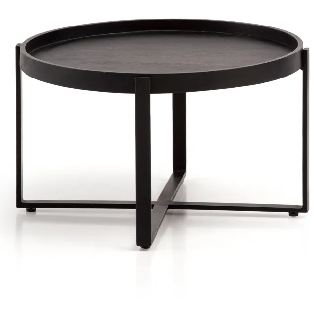 Cosmo Casa Ronde Salontafel – Massief Mangohout – Opstaande Rand – Zwart Metalen X-frame – Handgemaakt – Ø 60 x 35 cm