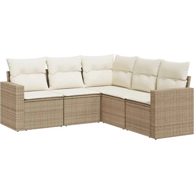 vidaXL 5-delige - Loungeset - met - kussens - poly - rattan - beige