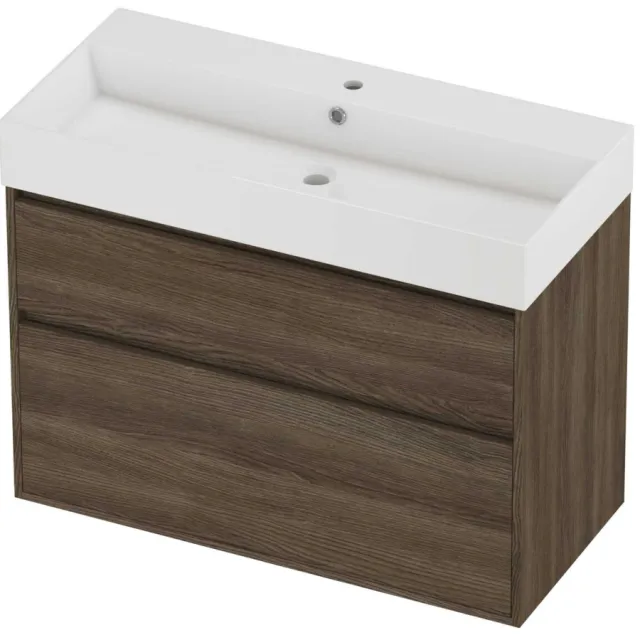 Proline Zara Badmeubelset Porselein Loft 1 Kraangat Greeploos 100x46x78 cm Glans Wit Vital Oak Eiken