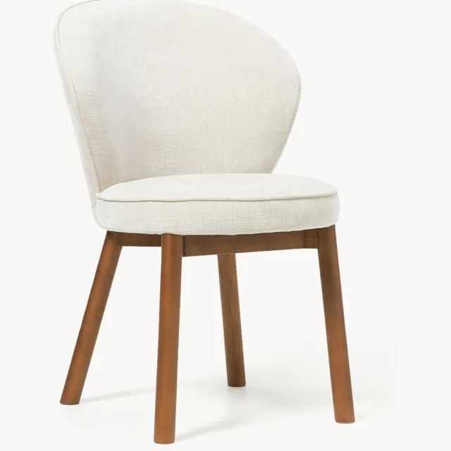 Westwing Collection Gestoffeerde eetstoel Serena met essenhouten poten Wit