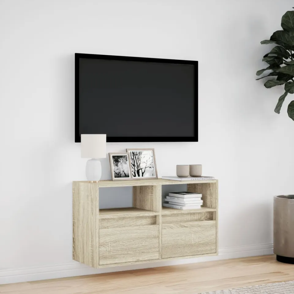 vidaXL Tv-wandmeubel met LED-verlichting 80x31x45 cm sonoma eikenkleur Bruin