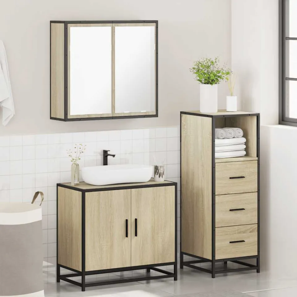 vidaXL 3-delige Badkamermeubelset bewerkt hout sonoma eikenkleurig, foto 4