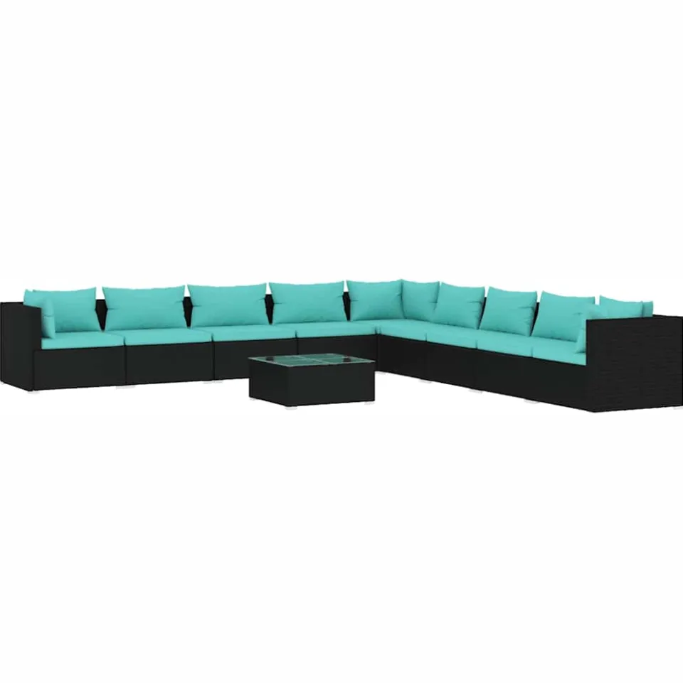 vidaXL 10-delige Loungeset met kussens poly rattan zwart, foto 4