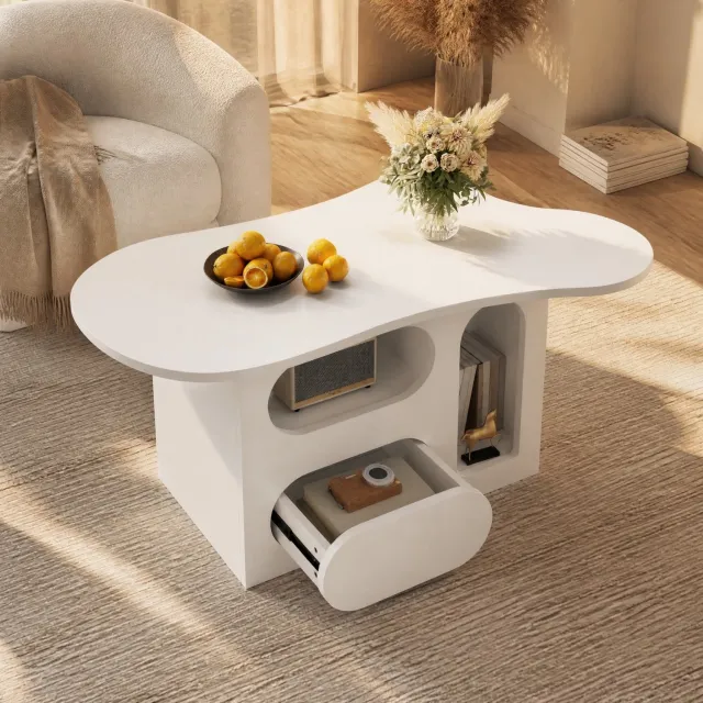 CHICFURN Salontafel - met lades - open vakken - wolkenvorm - wit