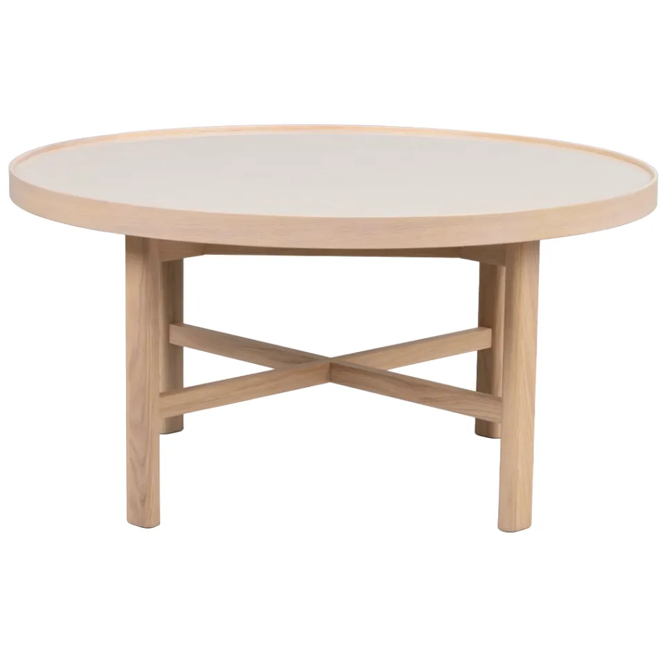 Rowico Home Marsden ronde houten salontafel met beige keramieken blad - Ø 90 cm, foto 4