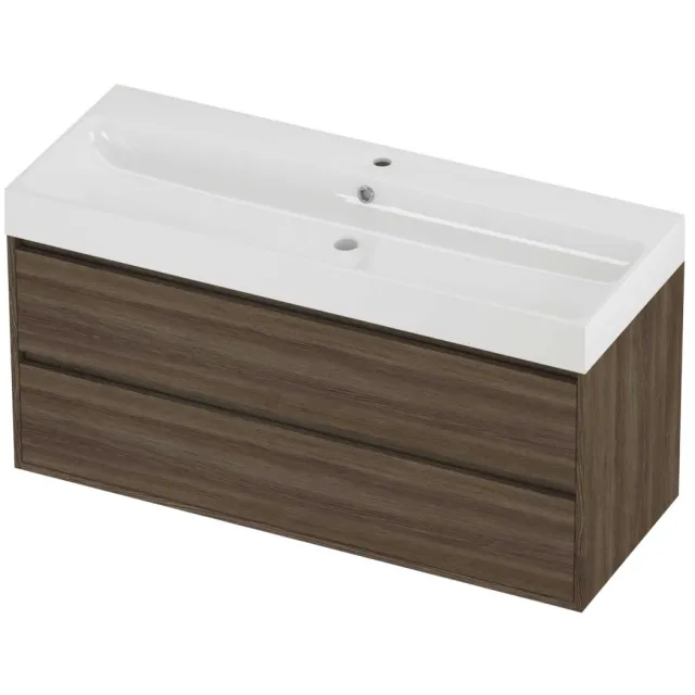 Proline Podium Badmeubelset Polystone Loft 1 Kraangat Greeploos 120x46x62 cm Glans Wit Vital Oak Eiken