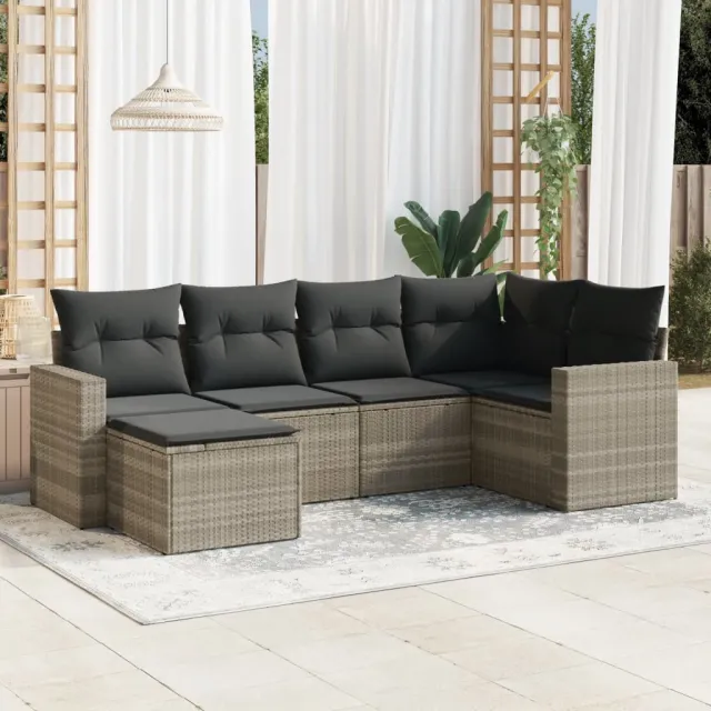 vidaXL 6-delige Loungeset met kussens poly rattan lichtgrijs grijs, foto 2
