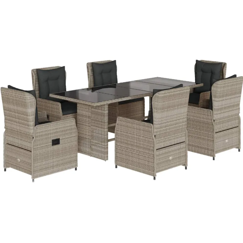 vidaXL 7-delige Tuinset met kussens poly rattan grijs, foto 3