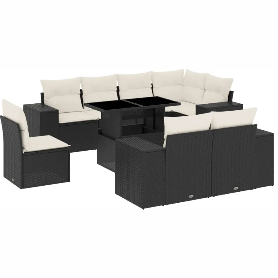 vidaXL 9-delige Loungeset met kussens poly rattan zwart