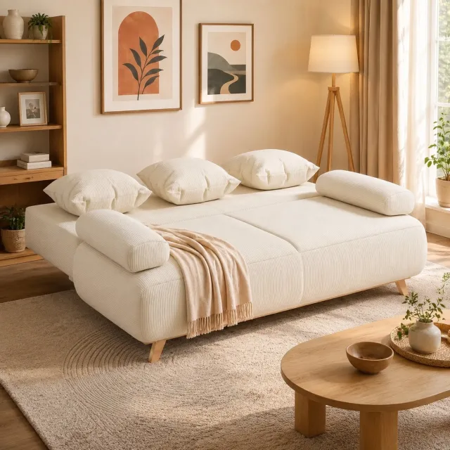 CHICFURN Slaapbank - Bedfunctie - 3-zits - Beige