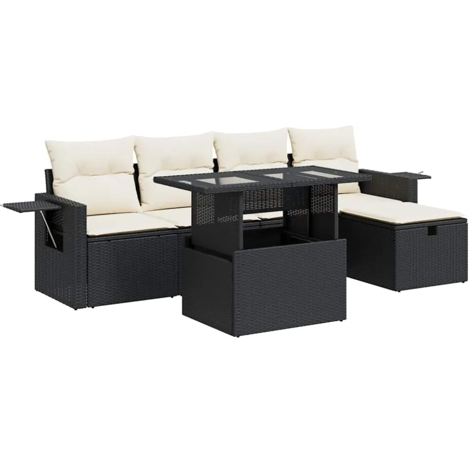 vidaXL 6-delige Loungeset met kussens poly rattan zwart, foto 3