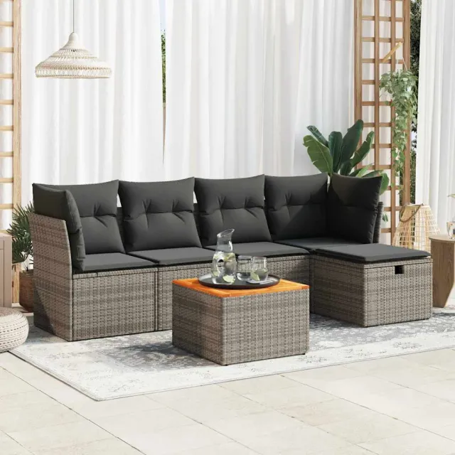 vidaXL 6-delige Loungeset met kussens poly rattan grijs, foto 2