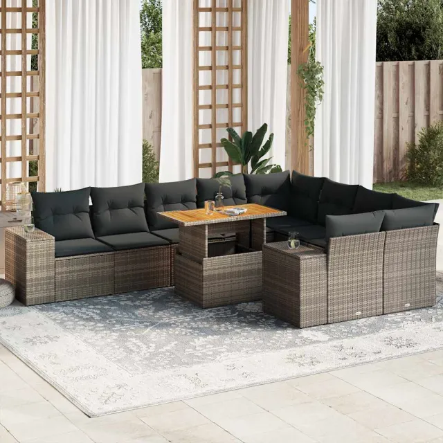vidaXL 10-delige Loungeset met kussens poly rattan acacia grijs, foto 2