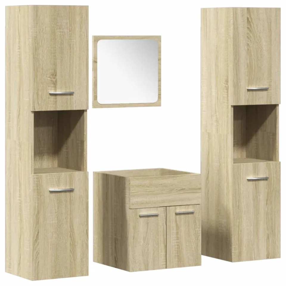 vidaXL 4-delige Badkamermeubelset bewerkt hout sonoma eikenkleurig, foto 3