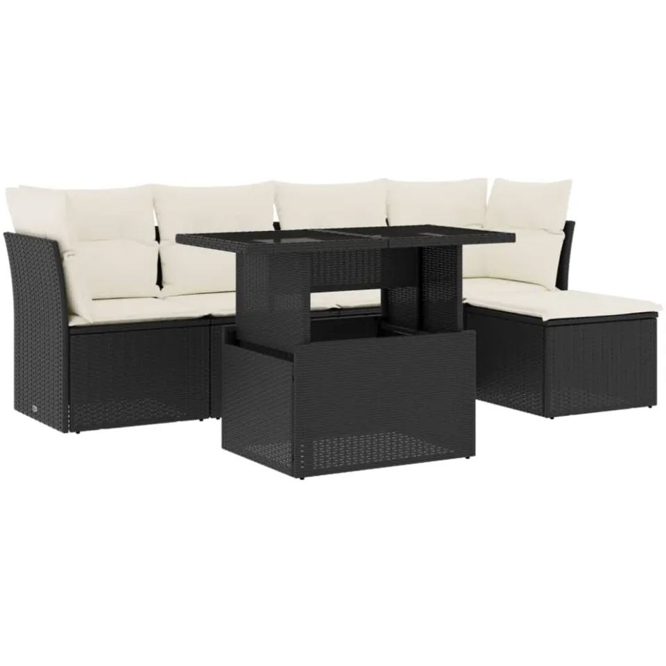 vidaXL 6-delige Loungeset met kussens poly rattan zwart, foto 3