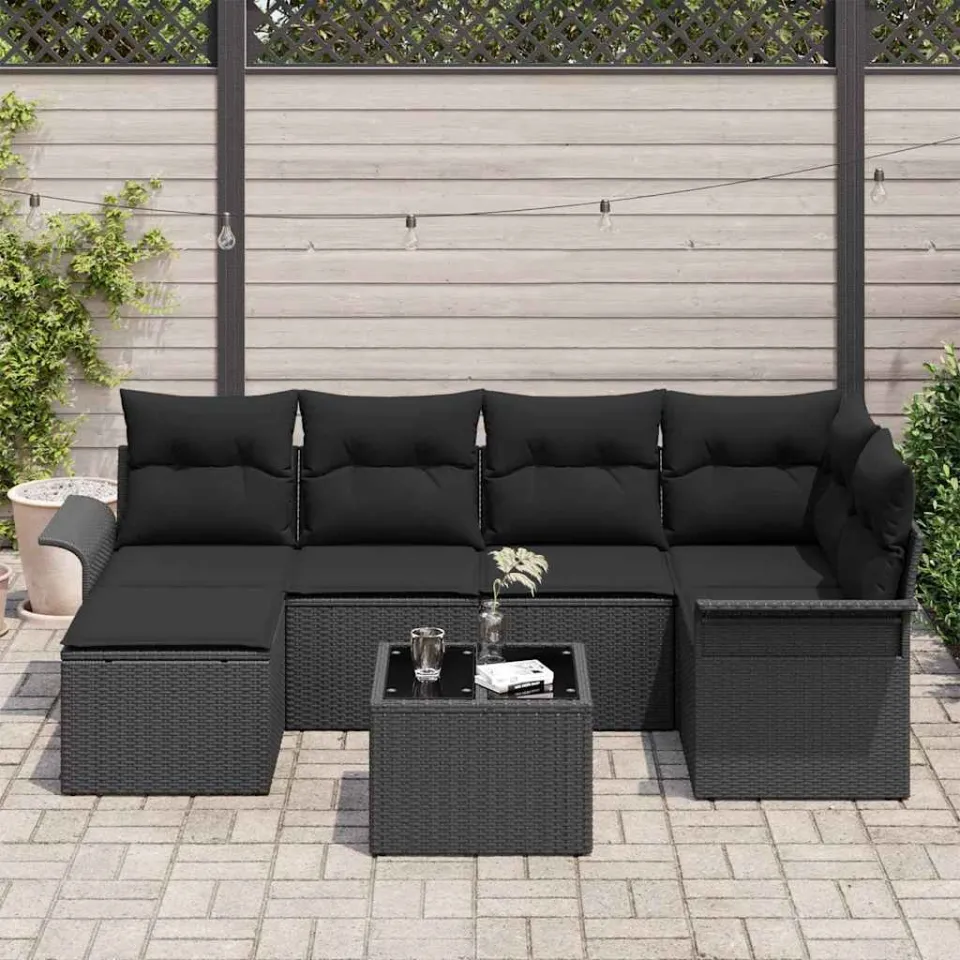vidaXL Tuin Sofa Set 7 st Zwart poly rattan, foto 3