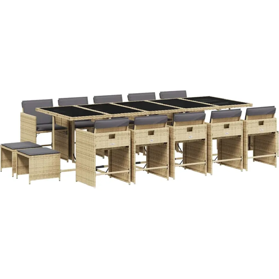 vidaXL 15-delige Tuinset met kussens poly rattan gemengd beige, foto 3