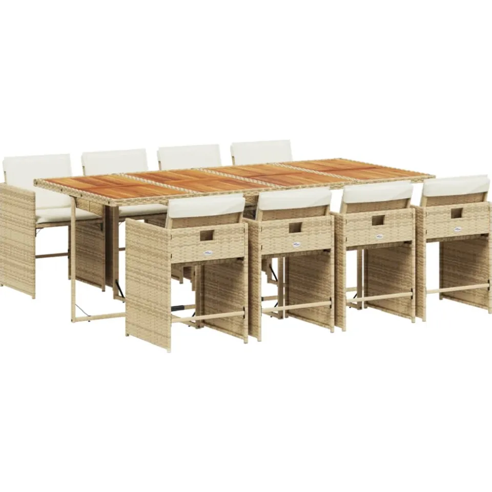 vidaXL 9-delige Tuinset met kussens poly rattan beige