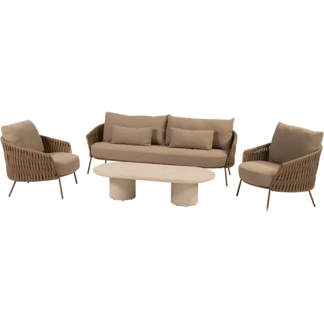 Hampton Molina stoel bank loungeset 4 delig mortex amber 4 Seasons Outdoor bruin / terre, taupe, amber