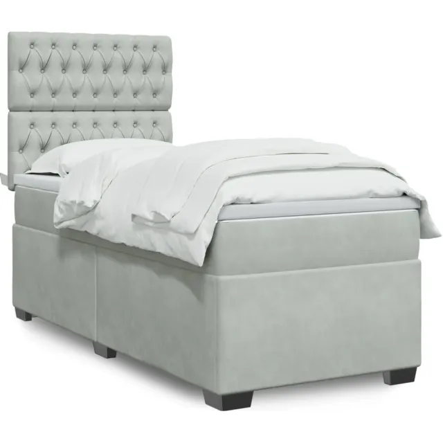 vidaXL Boxspring met matras fluweel lichtgrijs 100x200 cm grijs