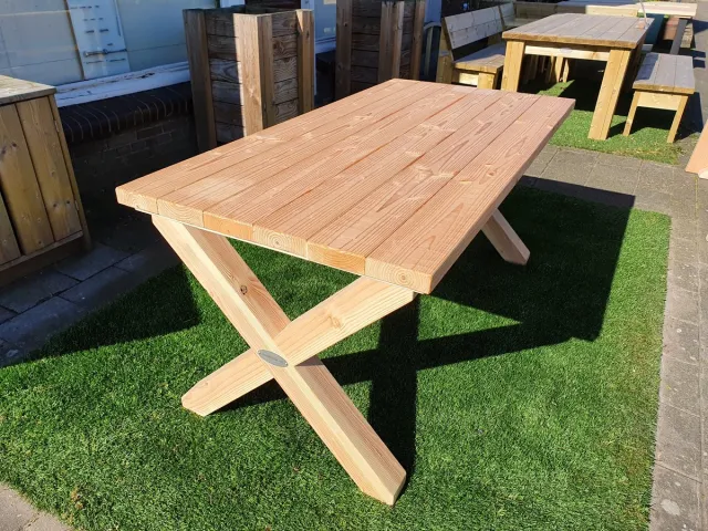 Het Houten Huis Tuintafel met houten X-poot- Douglas- Compleet gemonteerd- 90x180