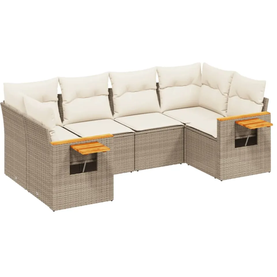 vidaXL 6-delige Loungeset met kussens poly rattan beige