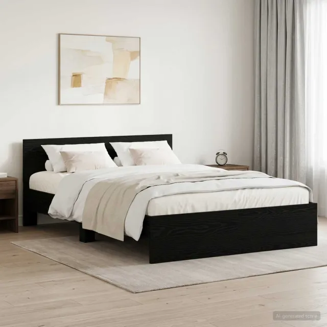 vidaXL Bedframe met hoofdbord Zwart eiken 140 x 190 cm Bewerkt hout