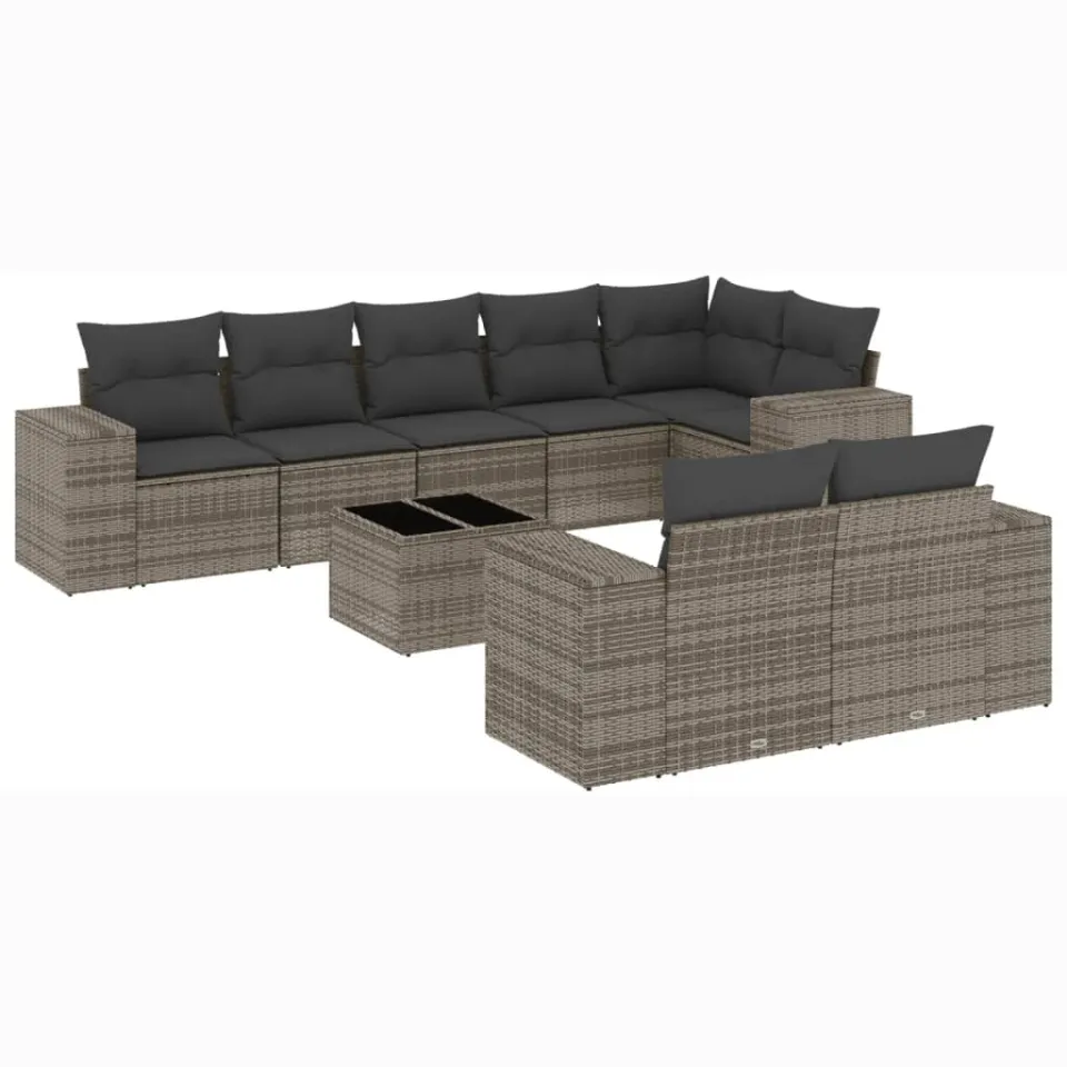 vidaXL 9-delige Loungeset met kussens poly rattan grijs, foto 3