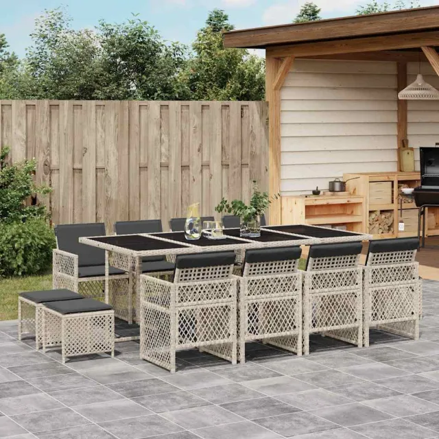 vidaXL 13-delige Tuinset met kussens poly rattan lichtgrijs grijs, foto 2