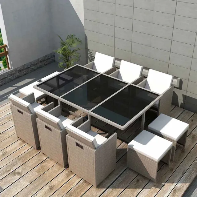 vidaXL 11-delige Tuinset met kussens poly rattan beige, foto 2
