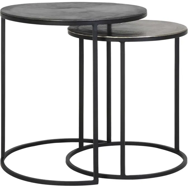 Light & Living Bijzettafel TALCA - ruw lood+antiek lood - set van 2 Zilver