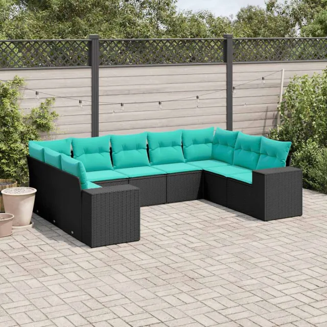 vidaXL 9-delige tuinbankset met kussens van zwart polyrotan, foto 2