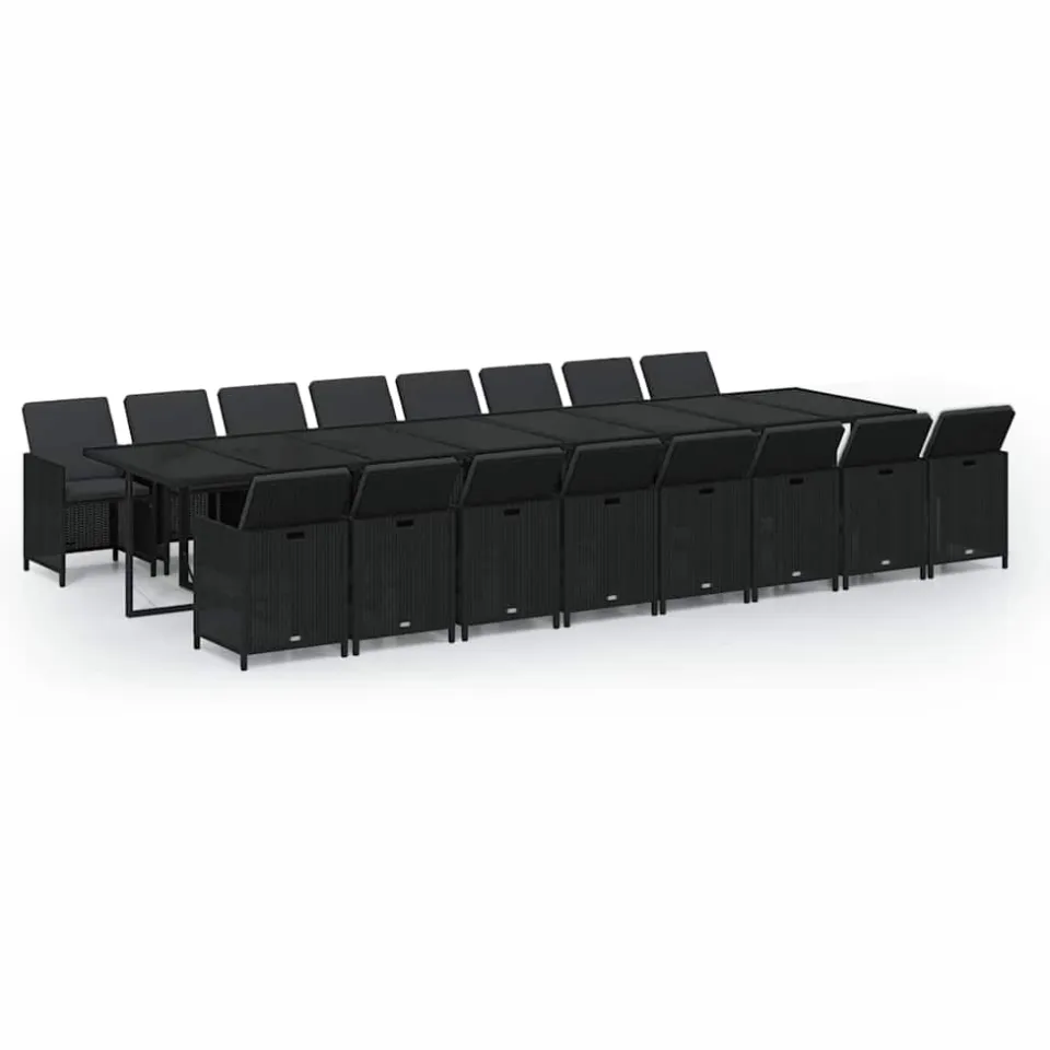 vidaXL 17-delige Tuinset met kussens poly rattan zwart