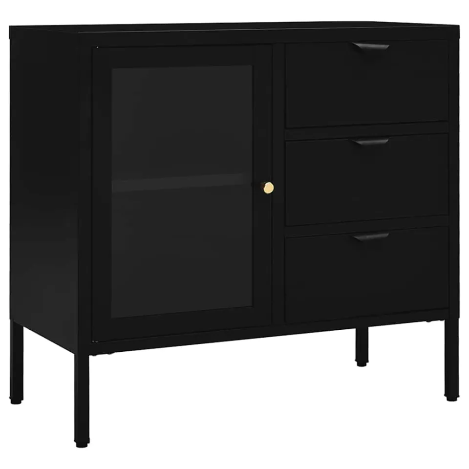 vidaXL Dressoir 75x35x70 cm staal en gehard glas zwart, foto 3