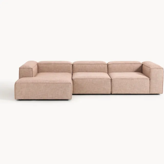 Westwing Collection Modulaire hoekbank Lennon van linnenmix (4-zits) Wijnrood