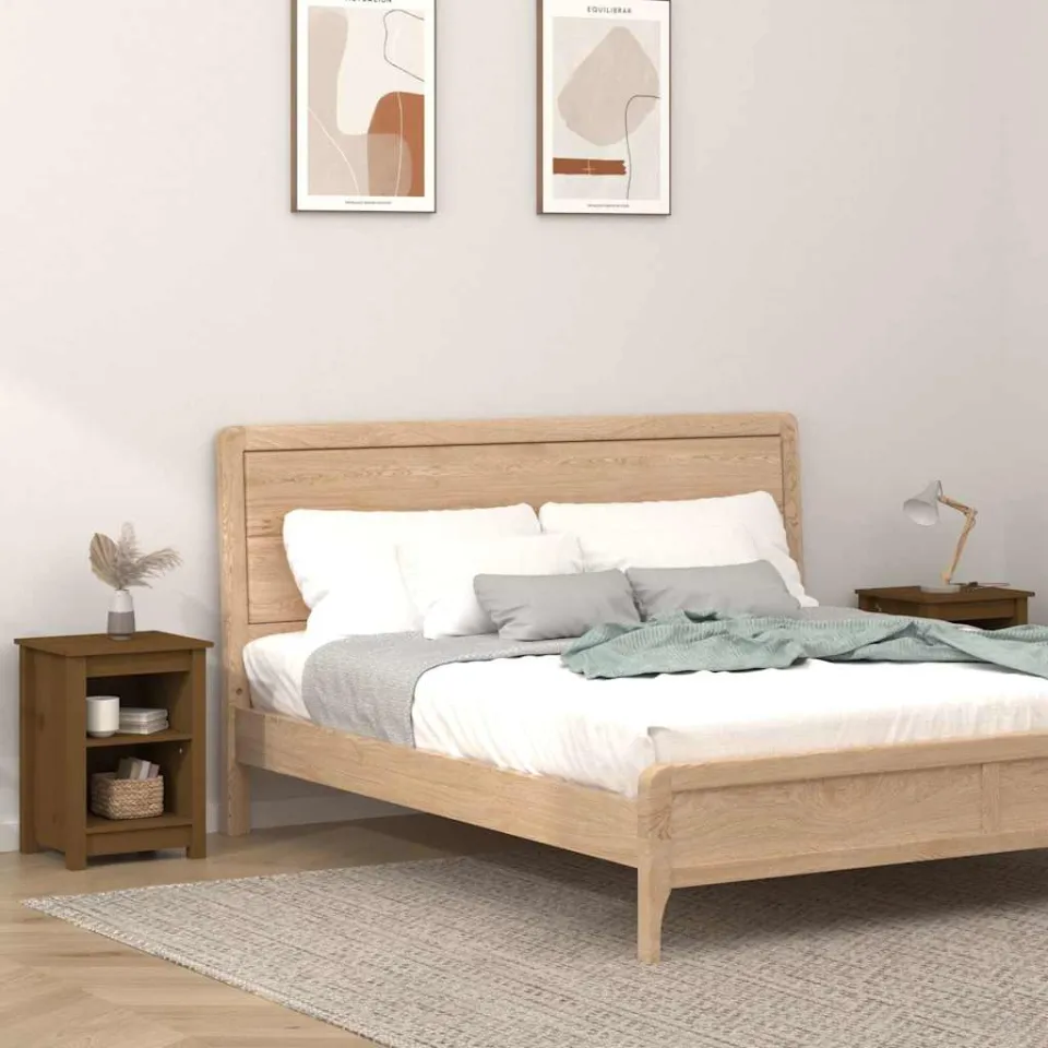 vidaXL Nachtkastjes 2 st 40x35x55 cm massief grenenhout honingbruin bruin, foto 3