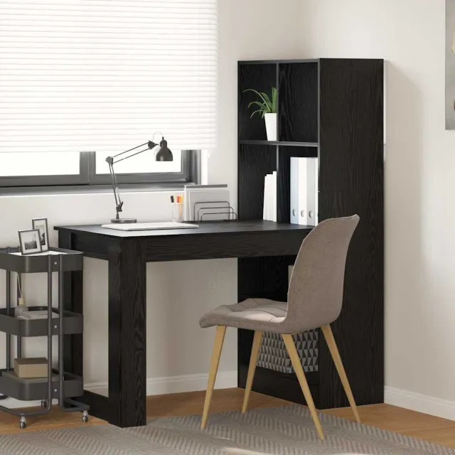 vidaXL Bureau Zwart Eiken 122 x 67 x 145 cm Bewerkt hout, foto 2