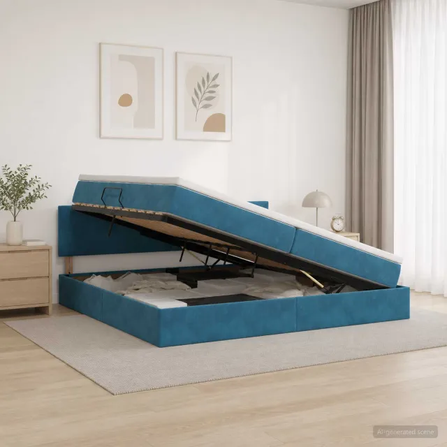 vidaXL Opslag bed met hoofdeinde Donkerblauw 200 x 200 cm Fluweel