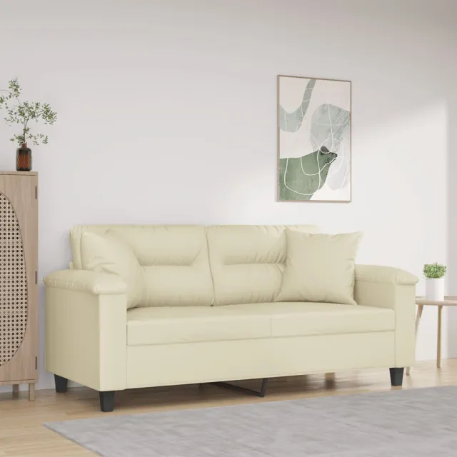 vidaXL Tweezitsbank met sierkussens 140 cm kunstleer crèmekleurig