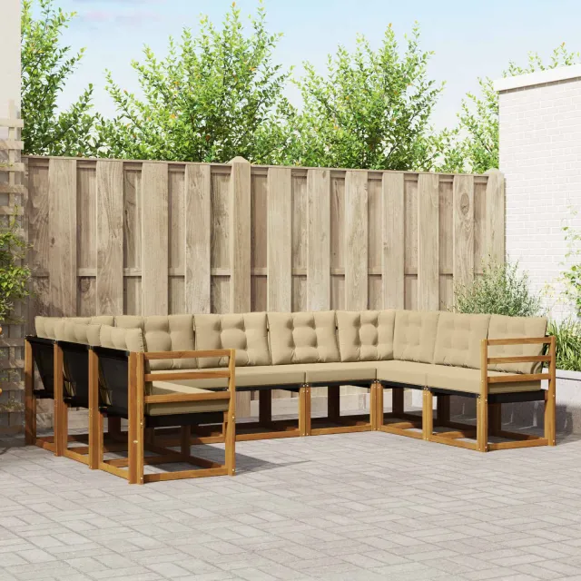 vidaXL Buiten bankenset 9 st 9-zits Natuurlijk en Beige
